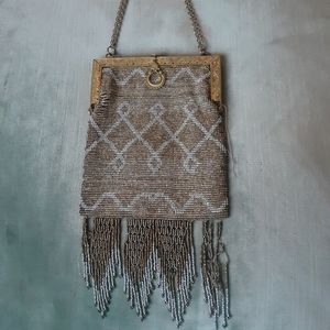 Antique Victorian Beaded Metal Frame Purse